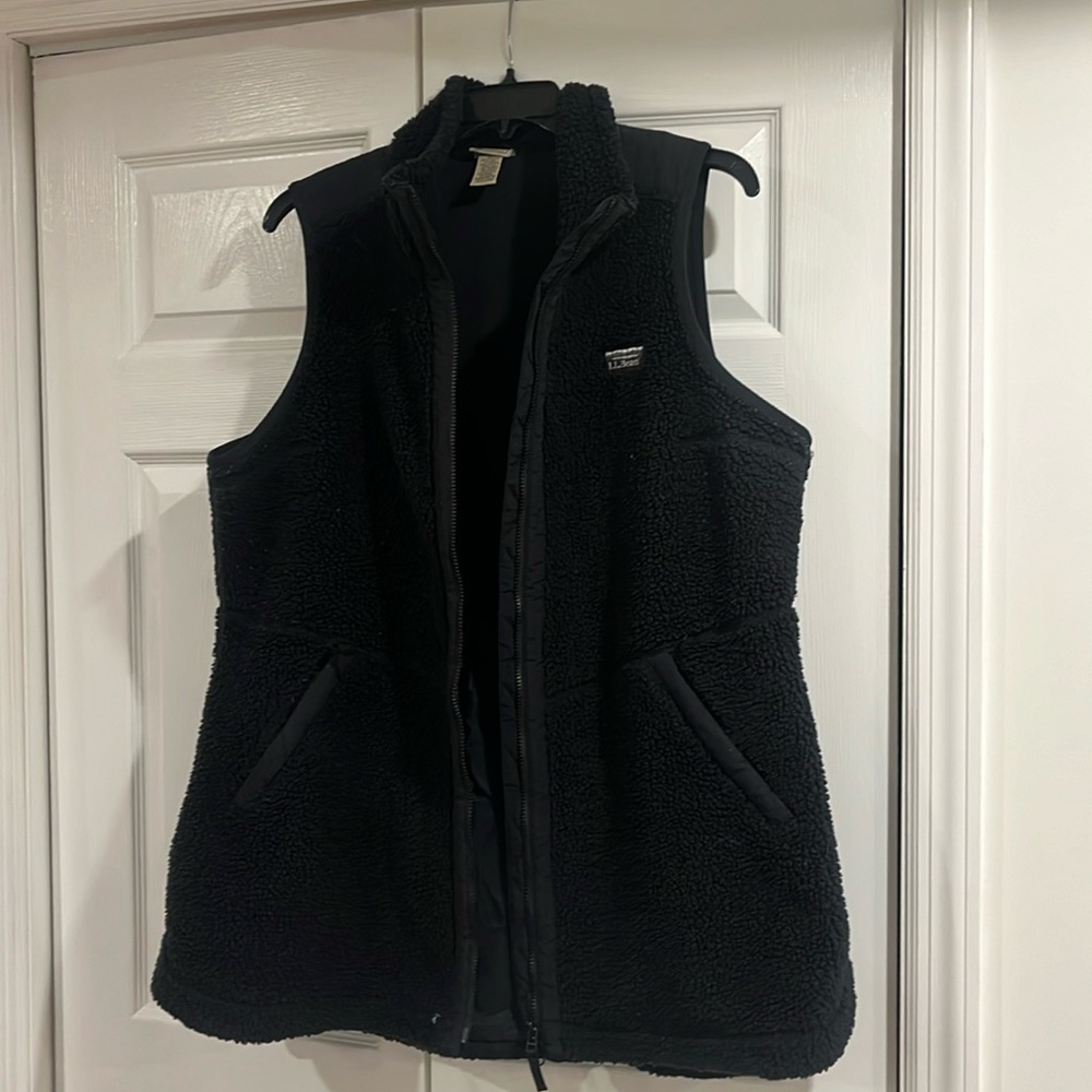 LL Bean women's Sherpa fleece long vest.